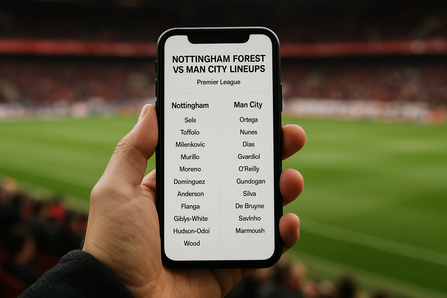 Nottingham Forest vs Man City Lineups